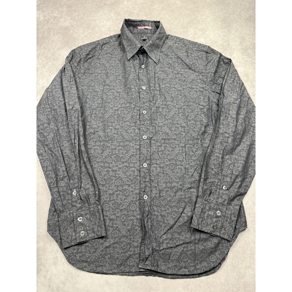 PS Paul Smith Shirt Mens Large Gray Paisley Jacquard Dress Button Up Long Sleeve